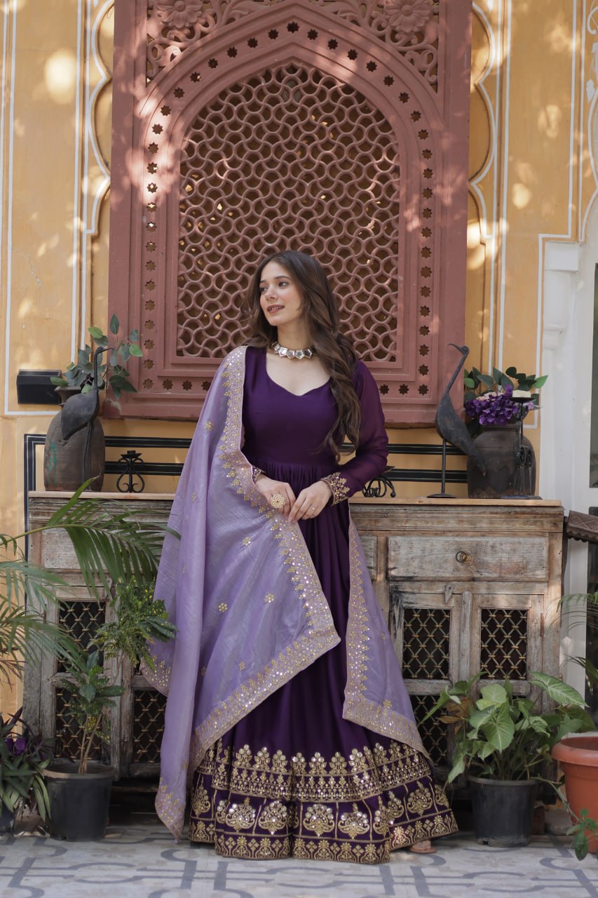 Premium Designer Star Georgette Zari & Sequins Embroidered Anarkali Set