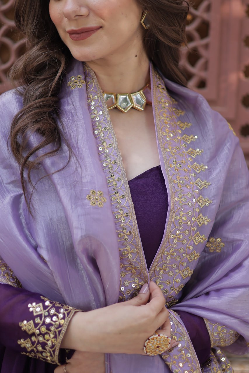 Premium Designer Star Georgette Zari & Sequins Embroidered Anarkali Set