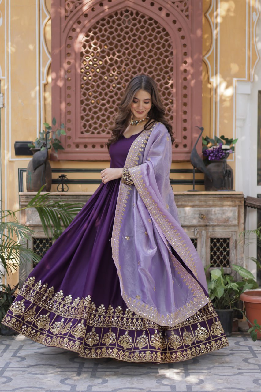 Premium Designer Star Georgette Zari & Sequins Embroidered Anarkali Set