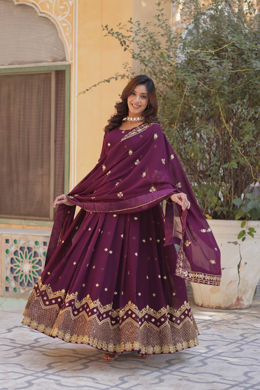 New Partywear Designer Faux Blooming Georgette Anarkali Gown